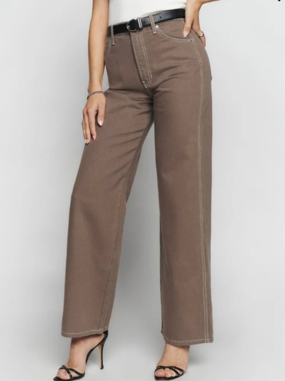 Reformation | Cowboy High Rise Wide Leg Jean in Cacao
